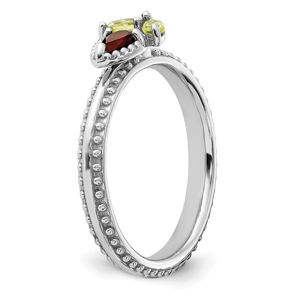 Sterling Silver Stackable Expressions Rhodium-plated Textured Garnet and Peridot Flower Ring Size -7