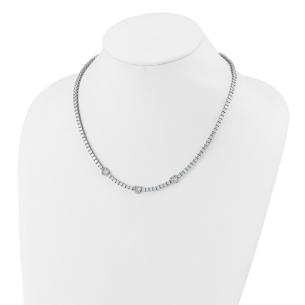 Cheryl M Sterling Silver Rhodium-plated Polished CZ Hearts Necklace