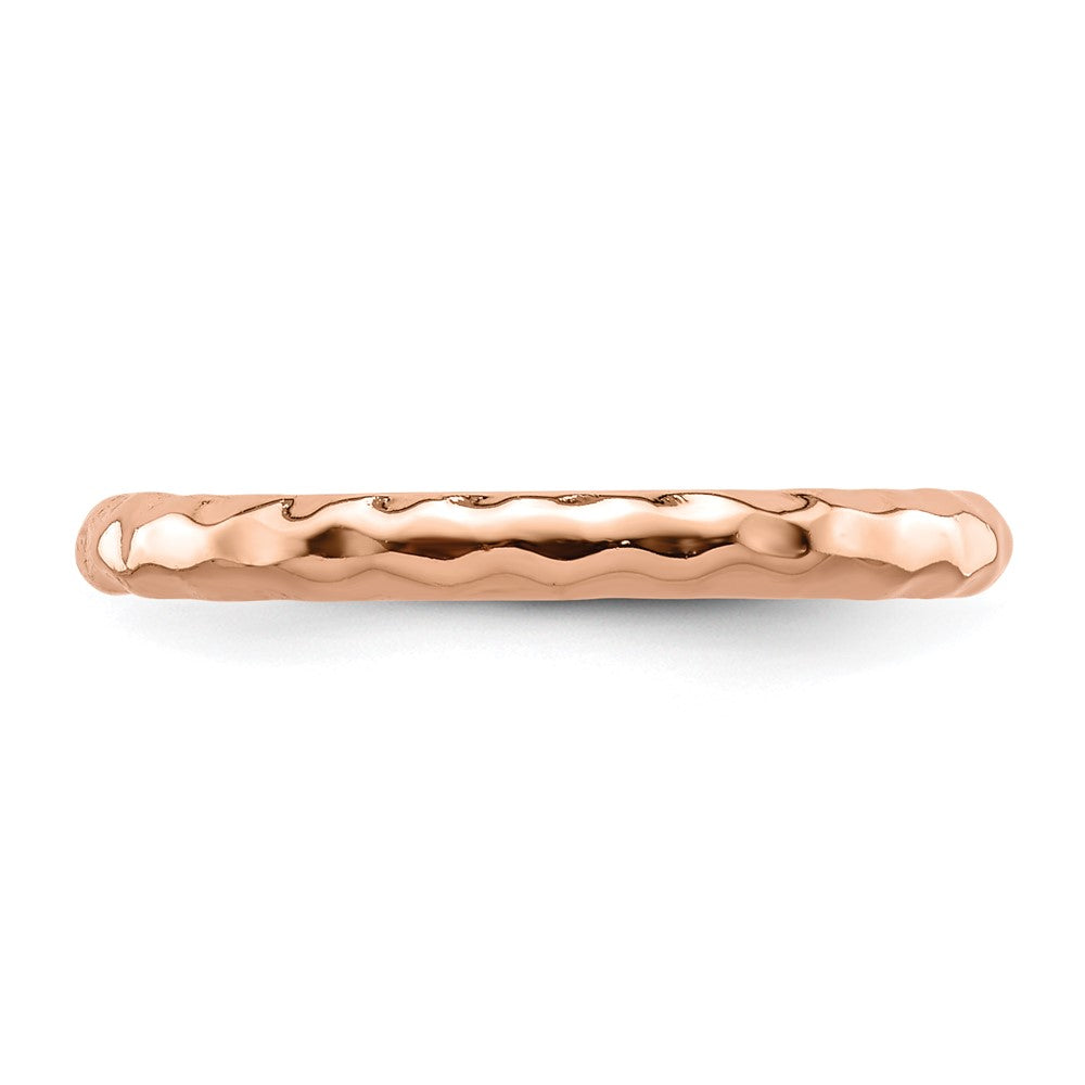 Sterling Silver Stackable Expressions Pink-plated Hammered Ring Size -8