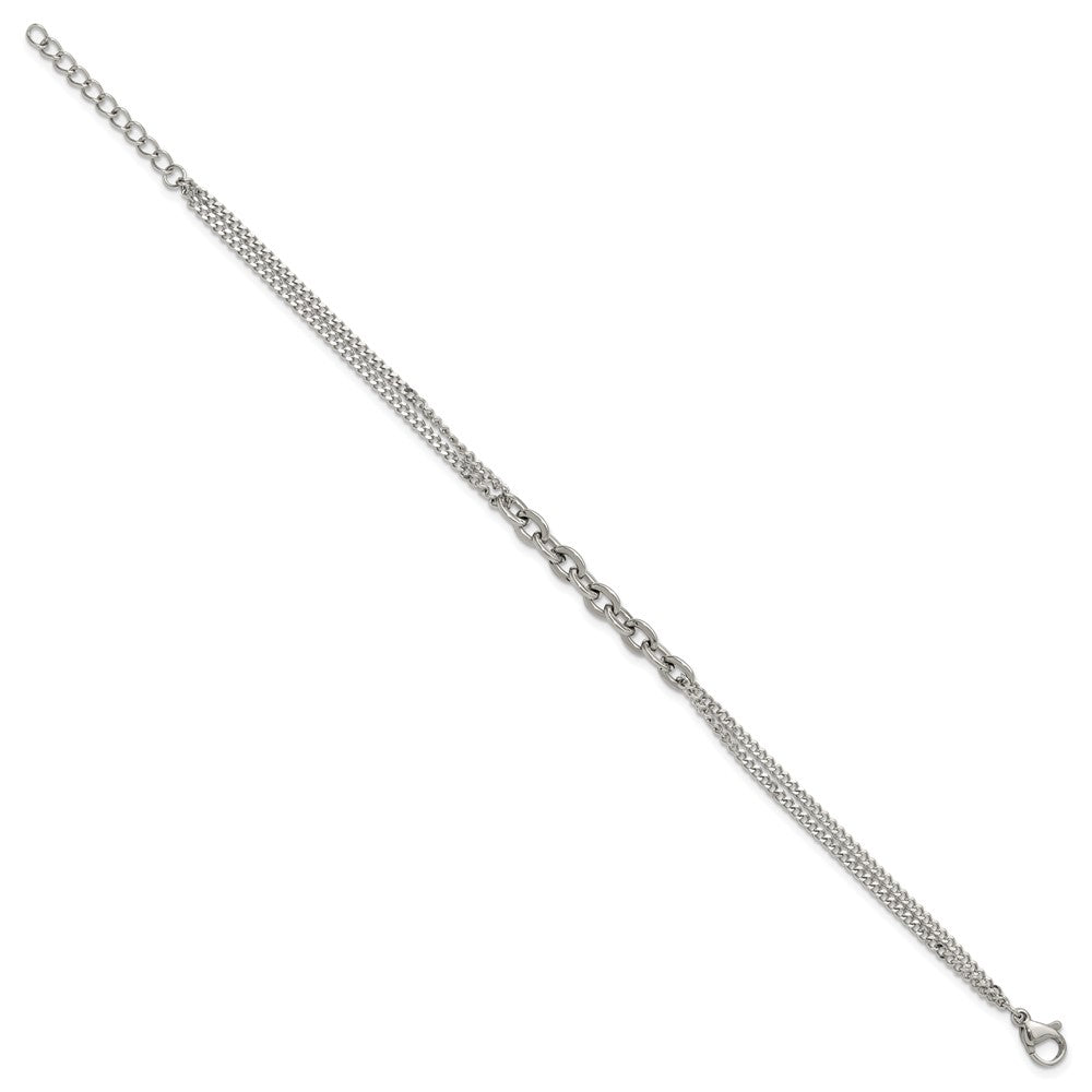 Chisel Stainless Steel Polished Two-Strand 7 inch Plus 1 inch Extension Bracelet 8 inches