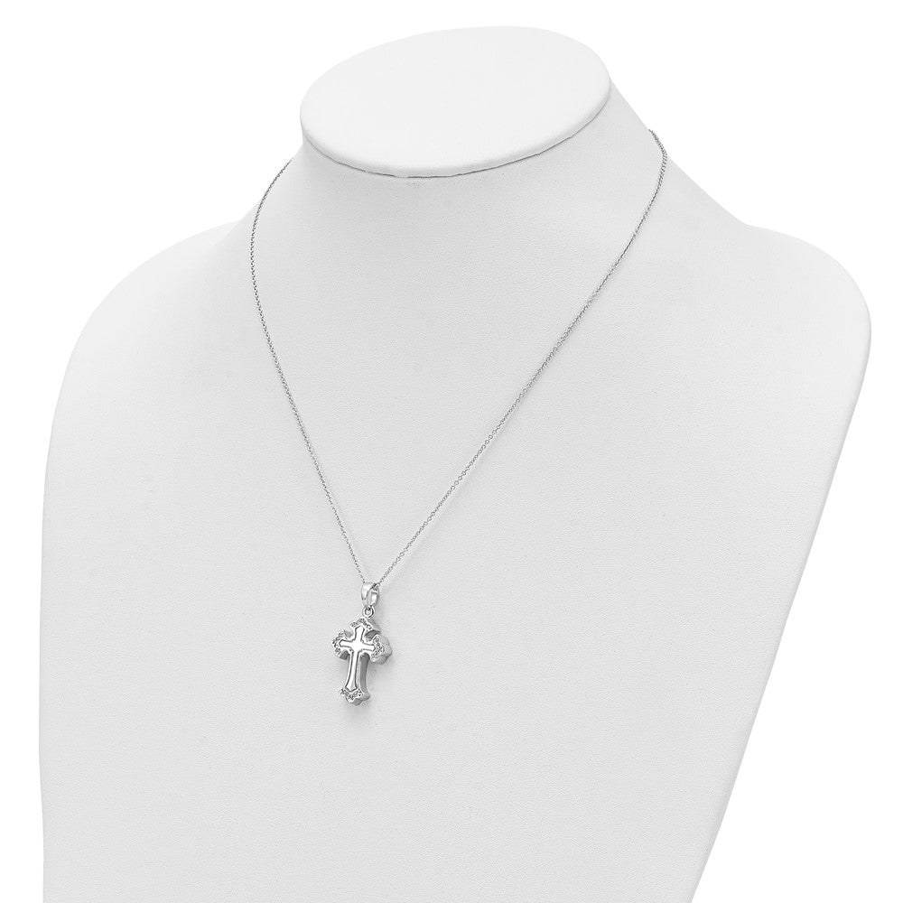 Sentimental Expressions Sterling Silver Rhodium-plated CZ Eternal Home Cross Ash Holder 18 Inch Necklace 18 Inches