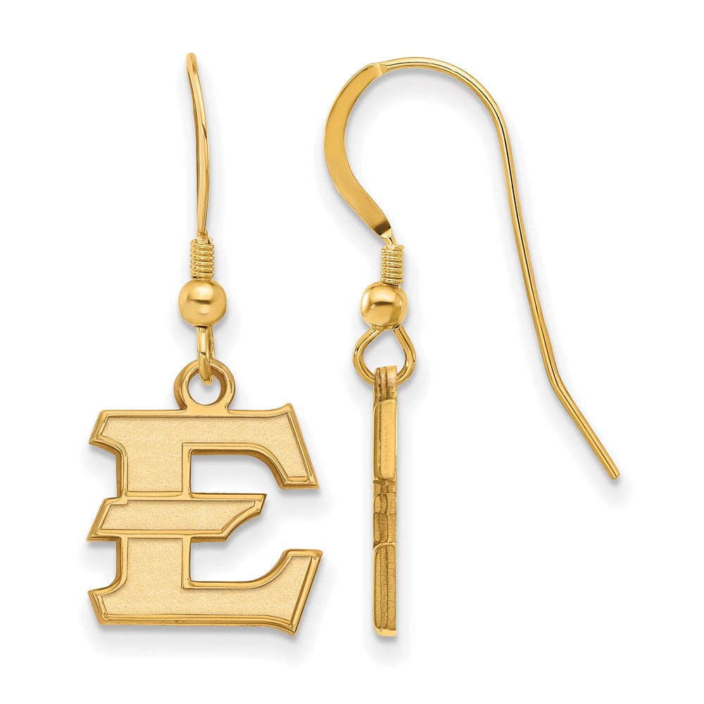 Sterling Silver Gold-plated LogoArt East Tennessee State University Letter E Small Dangle Wire Earrings