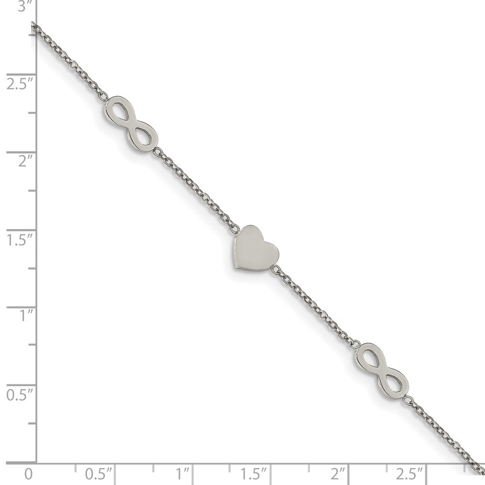 Stainless Steel Polished Heart and Infinity 7in w/1in ext. Bracelet 7 inches