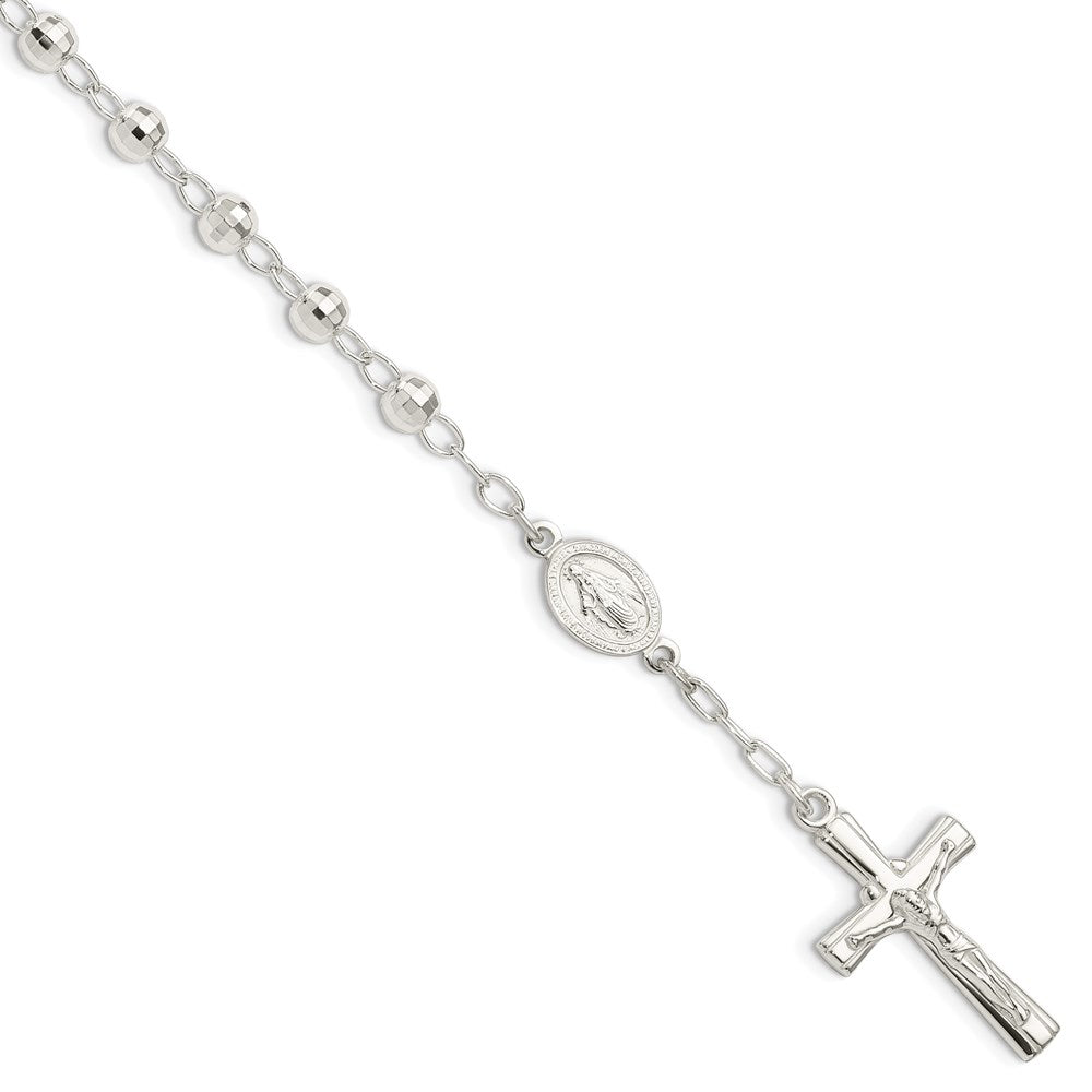 Sterling Silver Polished Beaded Rosary 7.5 inch Bracelet 7.5 inches