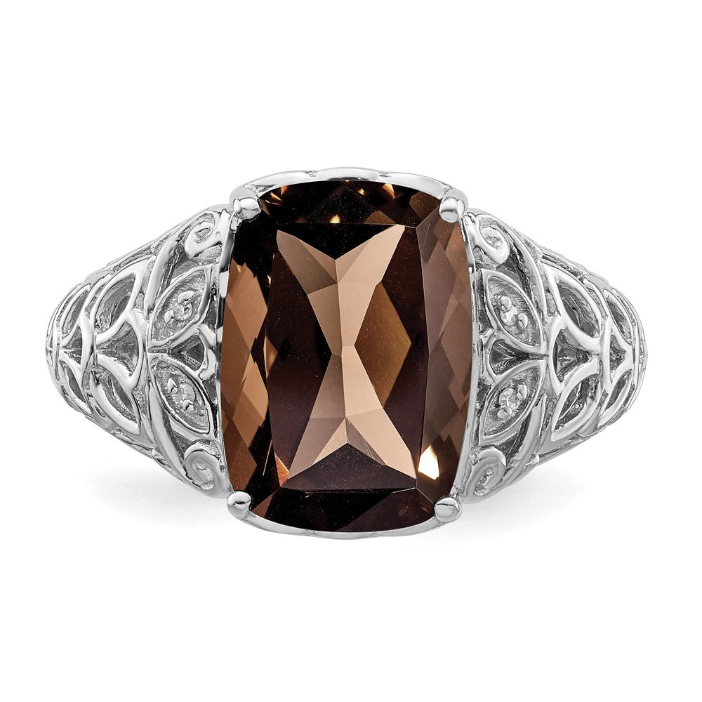 Sterling Silver Rhodium Smoky Quartz & Diam. Ring
