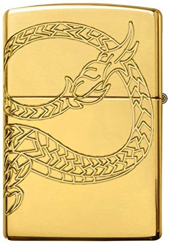 Zippo Chinese Dragon Armor High Polish Gold Plate Windproof Pocket Lighter