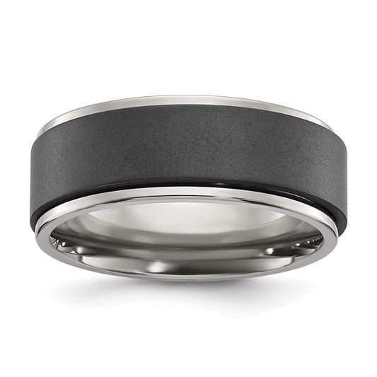 Chisel Titanium Polished with Brushed Black Zirconium Rotating Inner Channel 8mm Band Size - 11