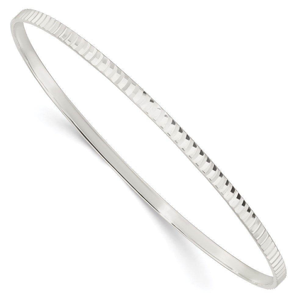 Sterling Silver Diamond Cut Slip-on Bangle 8 inches