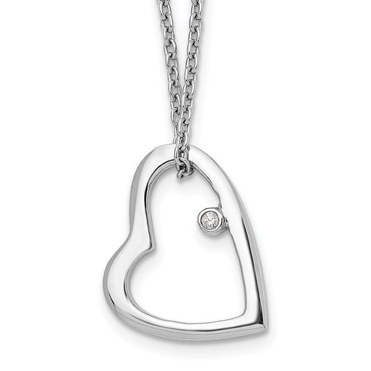 White Ice Sterling Silver Rhodium-plated 18 Inch Diamond Open Heart Necklace with 2 Inch Extender 18 Inches