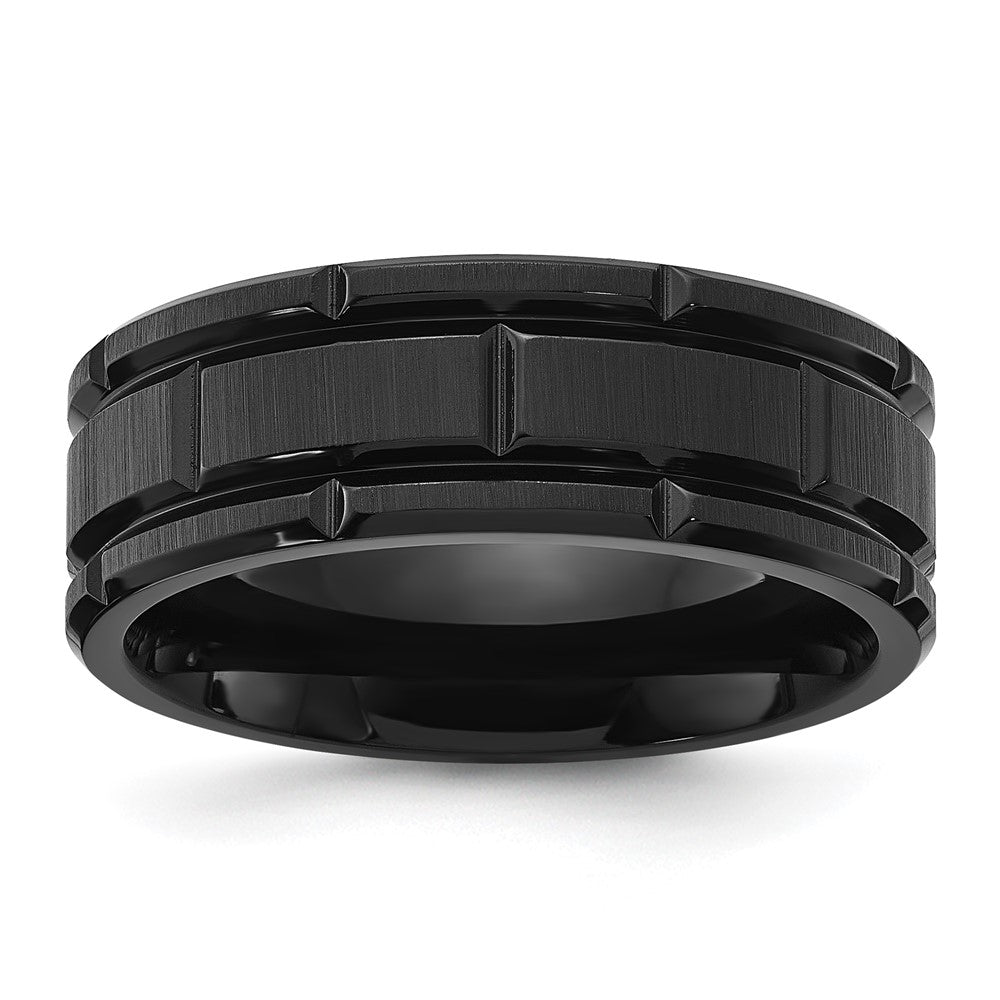 Chisel Titanium Brushed and Polished Black IP-plated Notched 8mm Band Size - 13