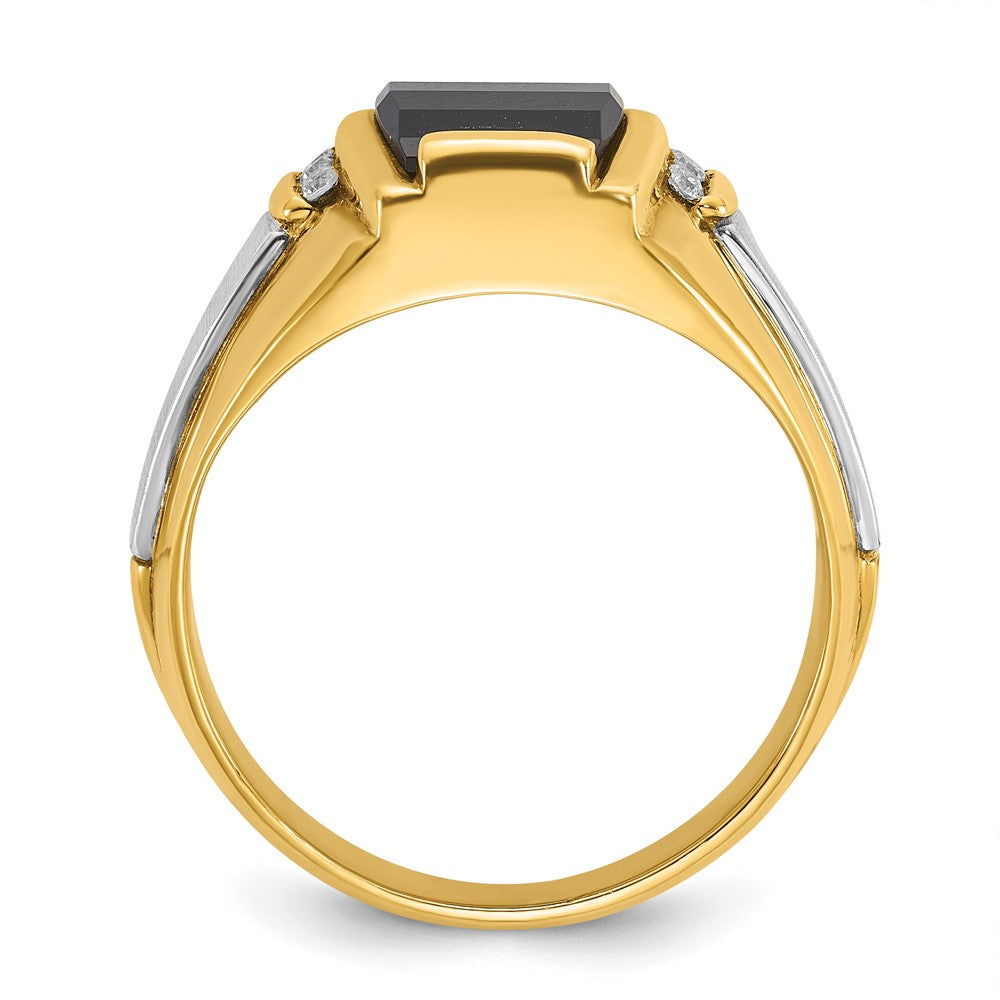 14k Two-tone IBGoodman Men's Satin Onyx and 1/10 carat Diamond Complete Ring