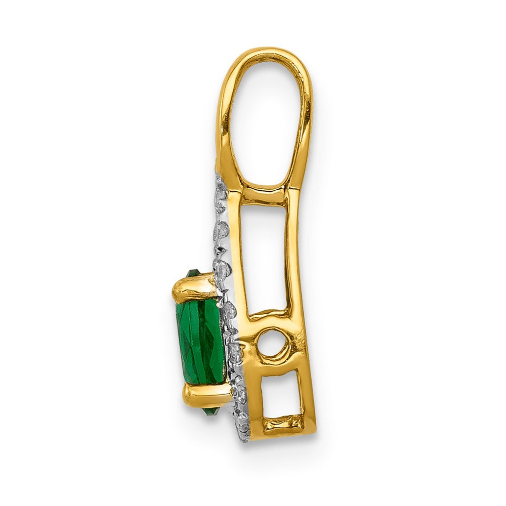 14k 1/10 carat Lab Grown Diamond VS/SI+ G+ and Lab Created Emerald Pendant