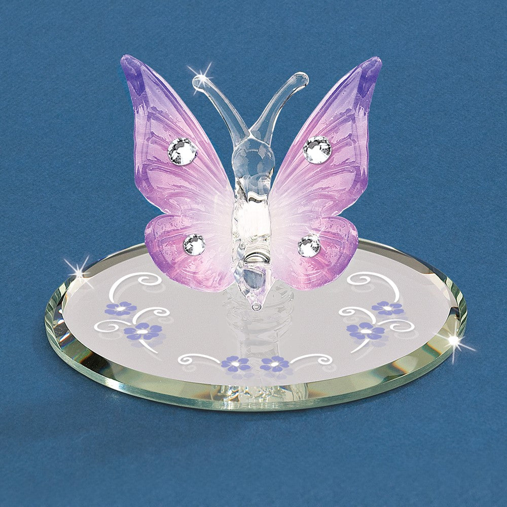 Glass Baron Small Lavender Butterfly Glass Figurine w/ Swarovski Elements