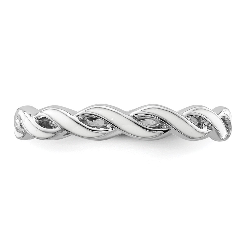 Sterling Silver Stackable Expressions White Enamel Ring Size -8