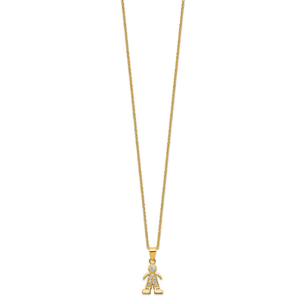 Brass Gold-tone Little People for Hope Boy CZ Pendant Necklace