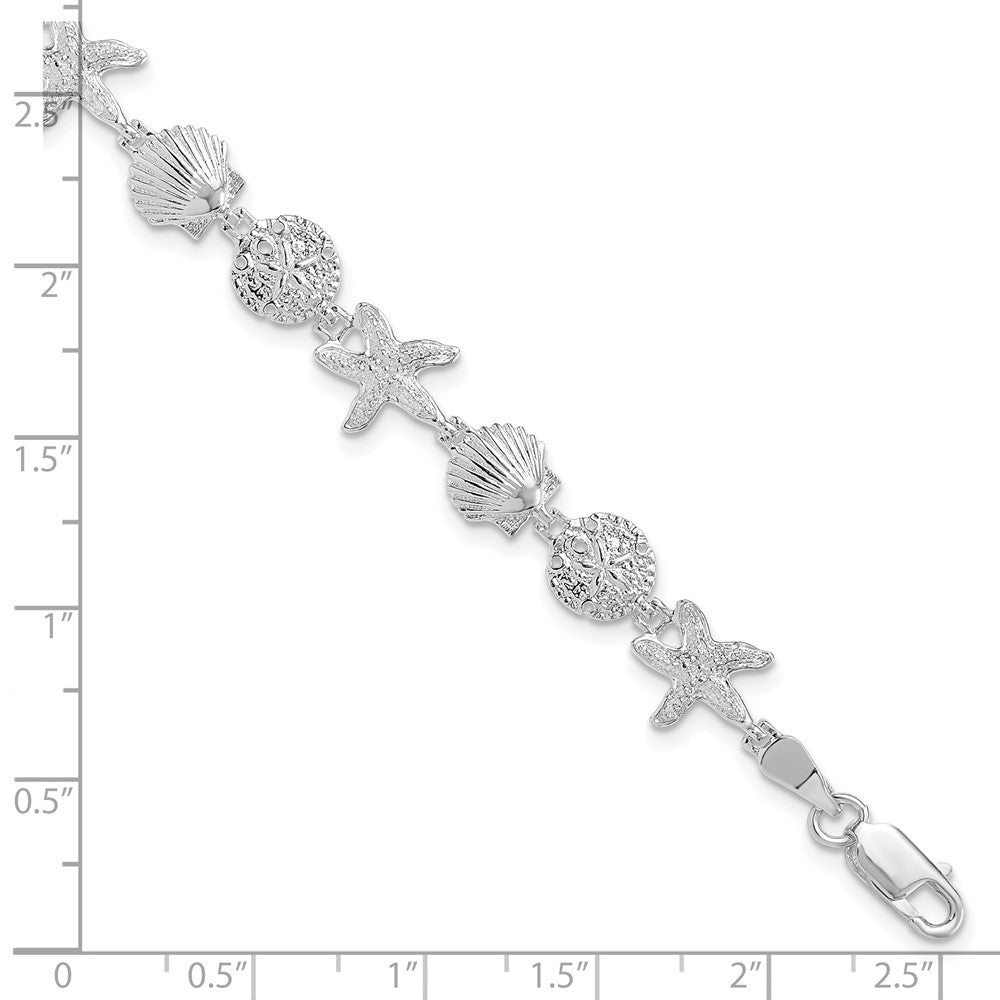 De-Ani Sterling Silver Rhodium-Plated Polished Sand Dollar / Shell / Starfish Bracelet 7.25 inches