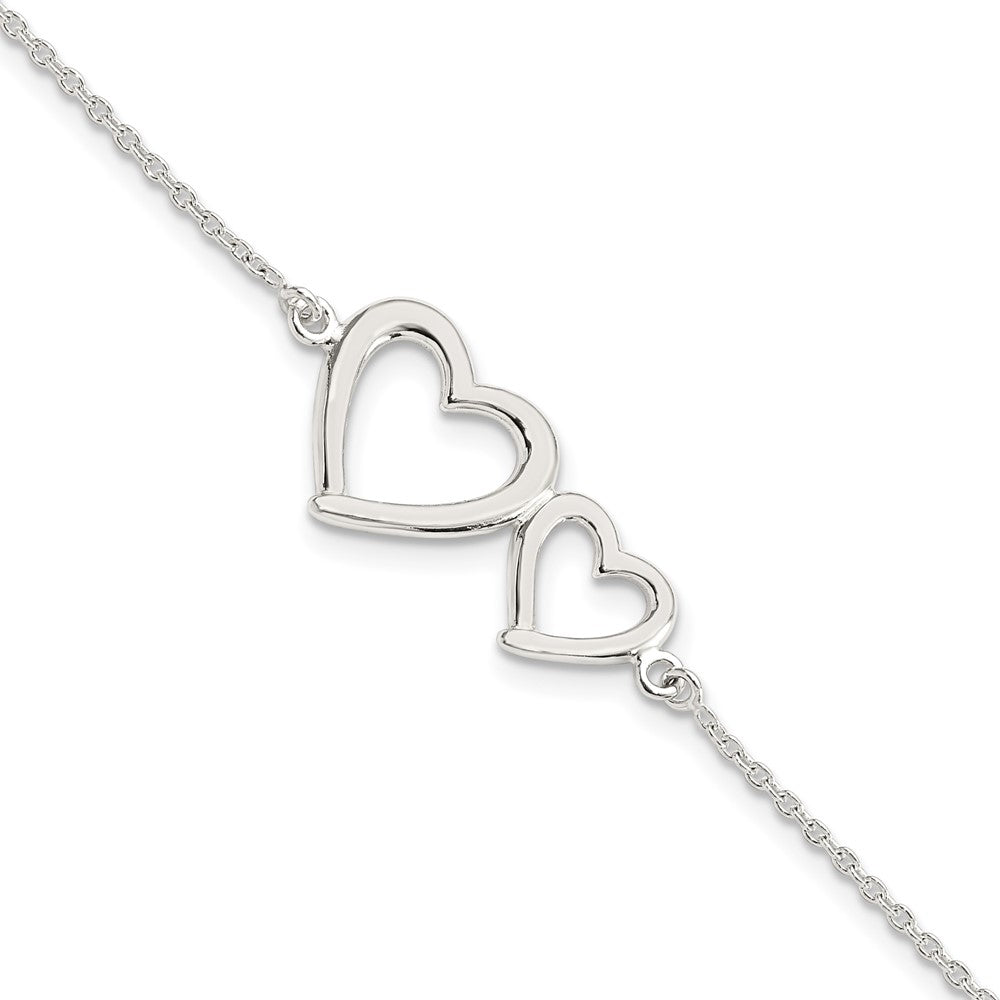Sterling Silver Polished Two Hearts Bracelet 7.5 inches