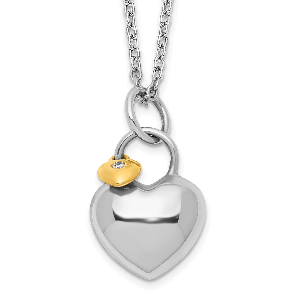 White Ice Sterling Silver Rhodium-plated Gold-tone 18 Inch Diamond Double Heart Necklace with 2 Inch Extender 18 Inches
