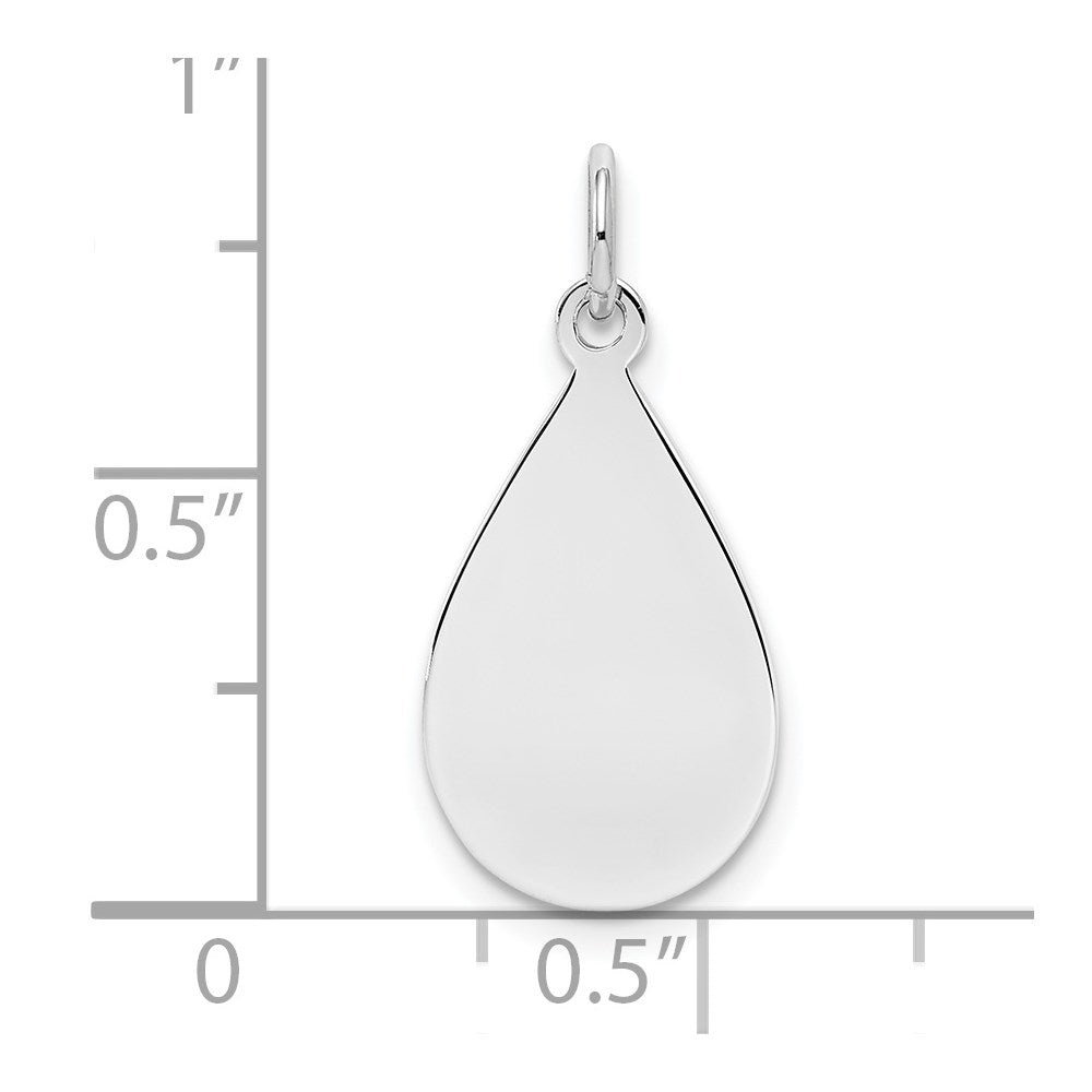 SS Rh-plt Engraveable Teardrop Polished Front/Satin Back Disc Charm