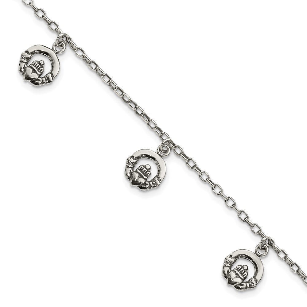 Sterling Silver Antiqued Claddagh Bracelet 7 inches