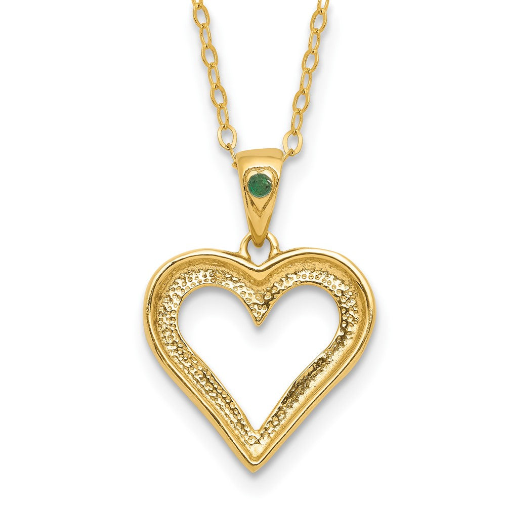 Diamond Fascination Diamond Mystique Sterling Silver 18K Gold-plated Diamond and Emerald Heart 18 Inch Necklace 18 Inches