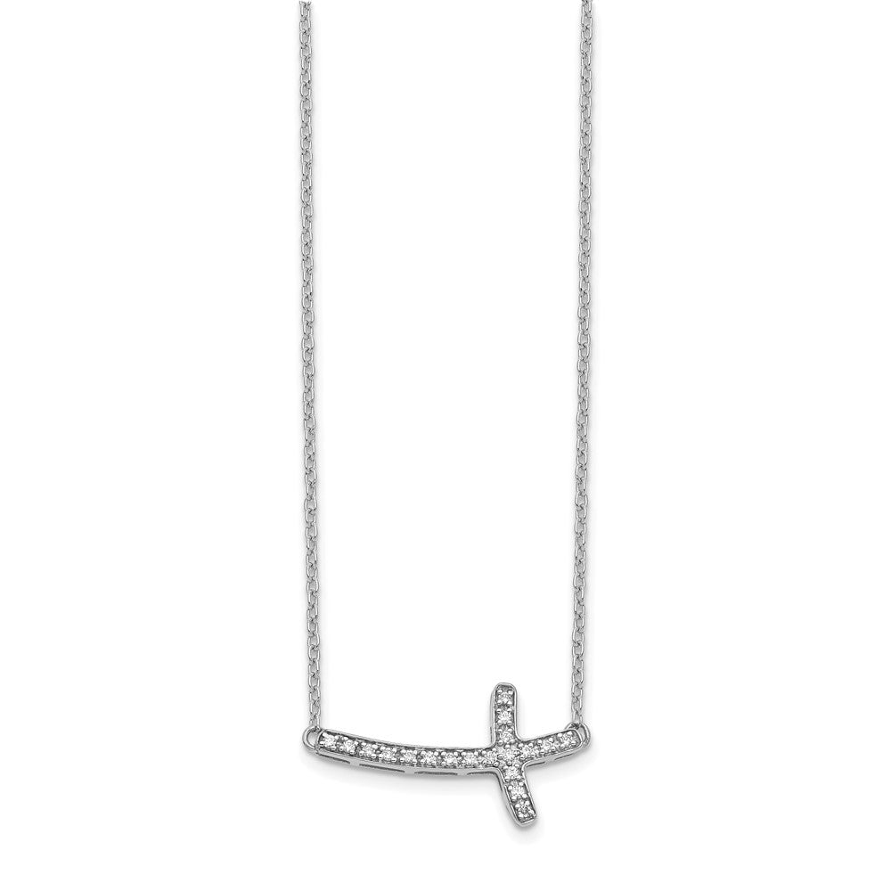 14k White Gold Diamond Sideways Cross 18in Necklace