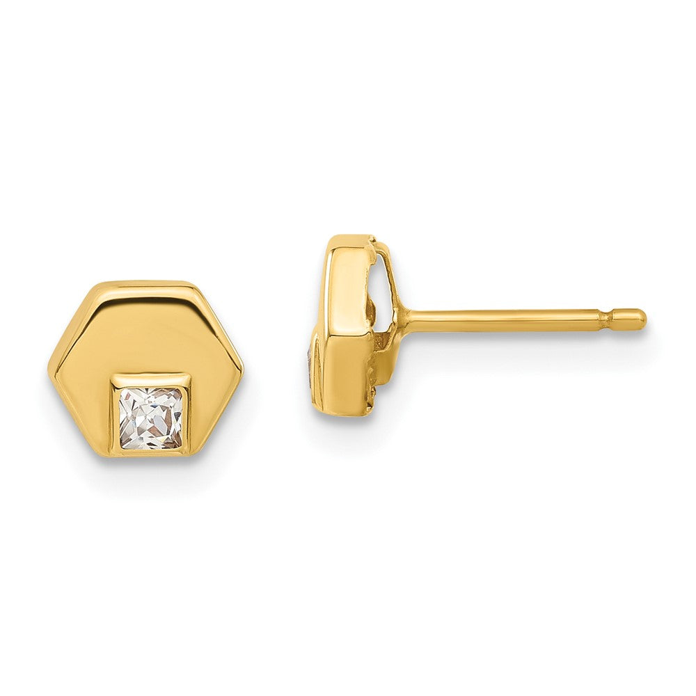 14ky Polished Hexagon CZ Post Earrings