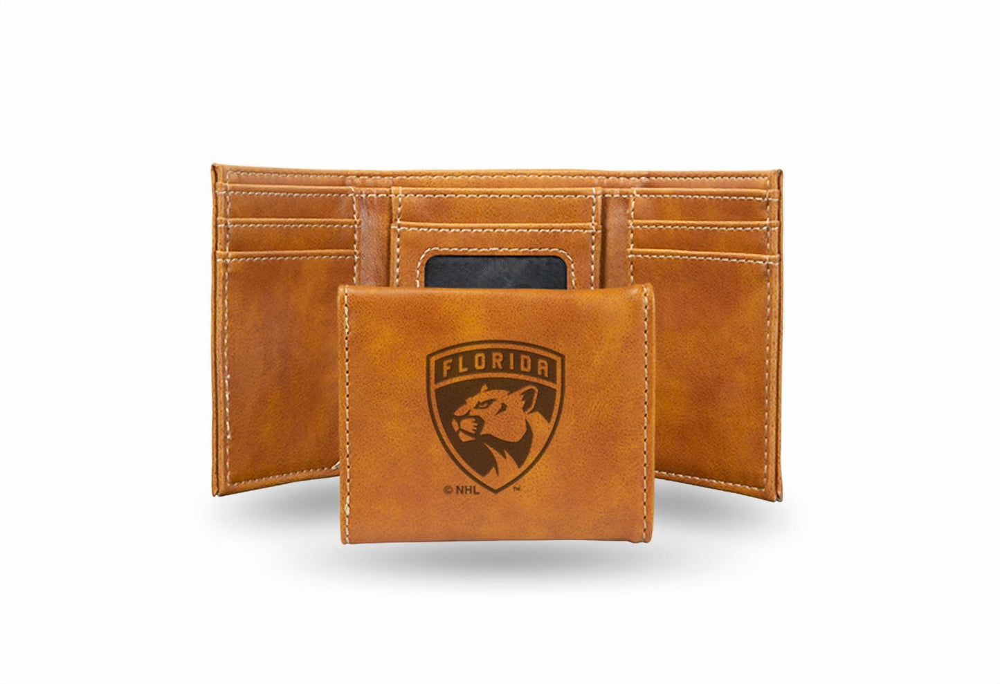 Hockey Rico Industries Florida  Brown Laser Engraved Trifold Laser Engraved Tri-Fold Wallet - Men's Accessory