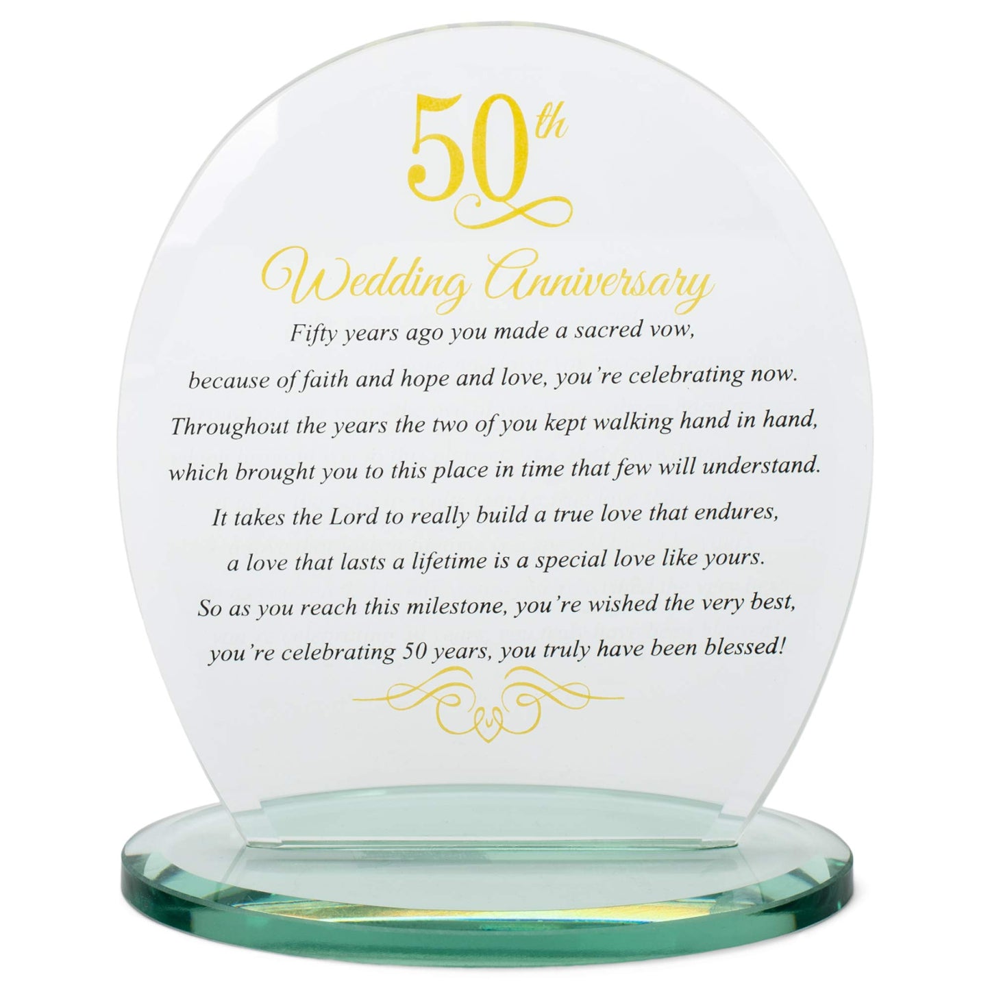 Dicksons 50th Wedding Anniversary Yellow 6 x 6.5 Glass Table Top Sign Plaque