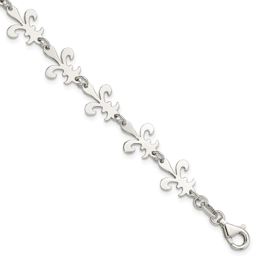 Sterling Silver Polished Fleur De Lis Bracelet 7.5 inches