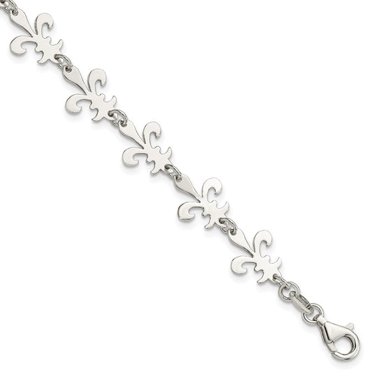 Sterling Silver Polished Fleur De Lis Bracelet 7.5 inches