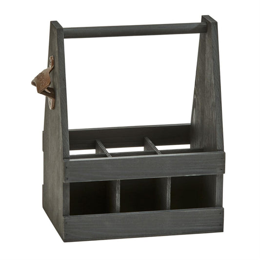 Creative Gifts International Black Wood 6 Bottle Caddy with Opener 11.25x9