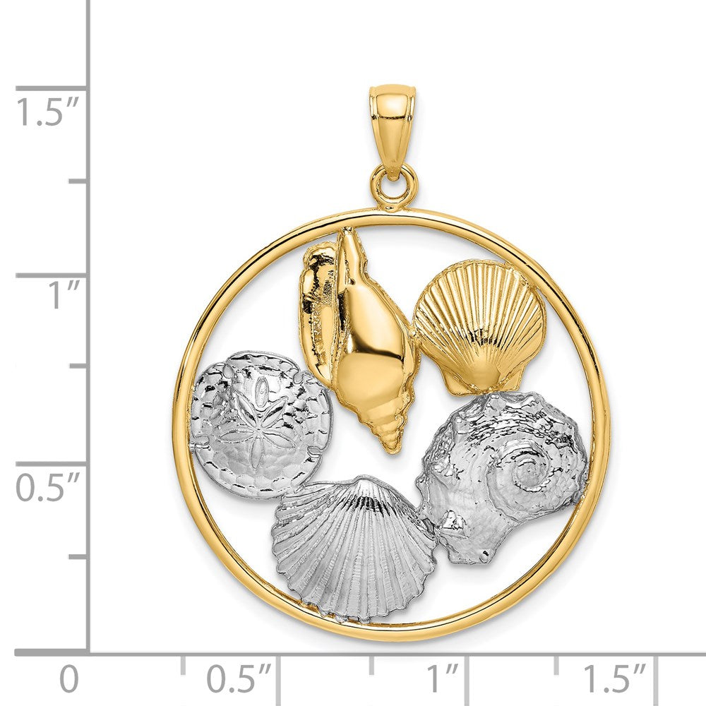 14k w/Rhodium Shell Cluster in Circle Charm