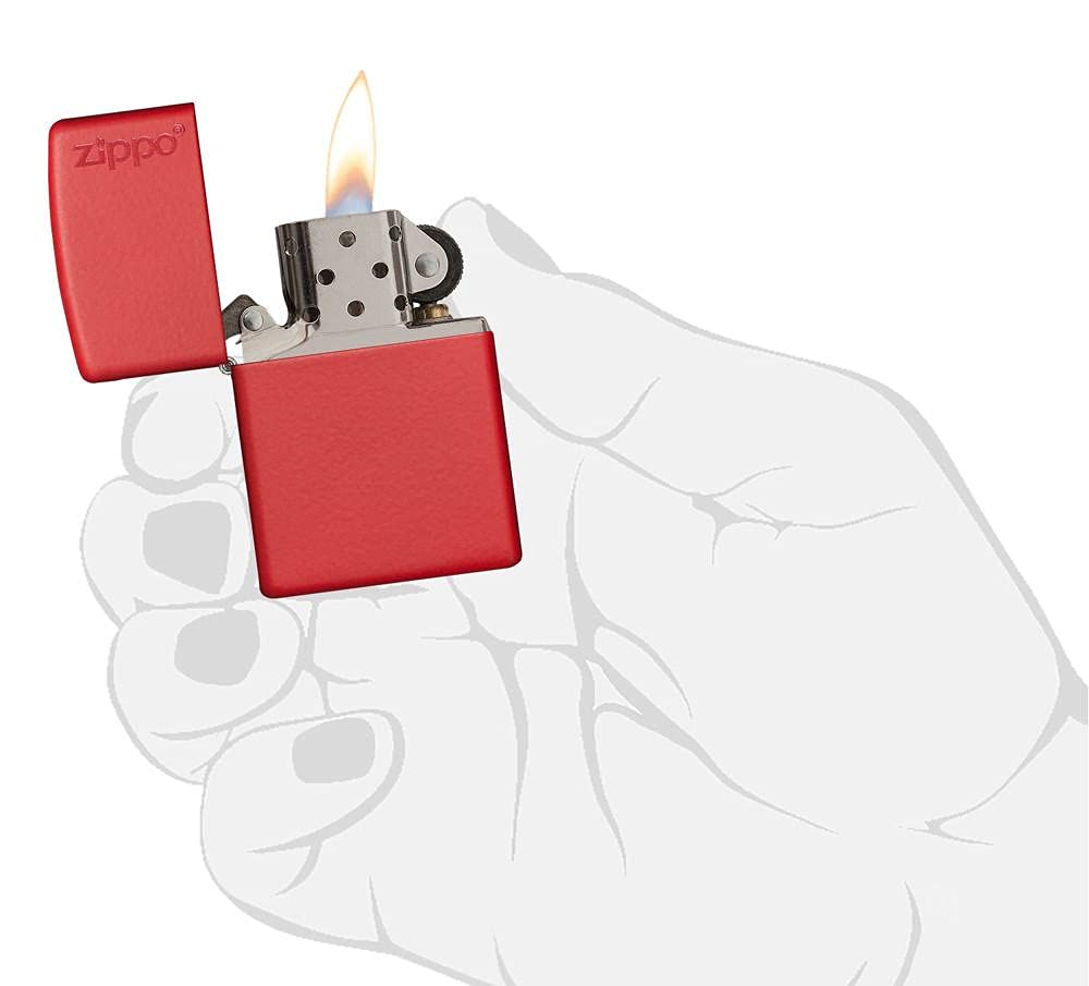 Zippo Logo Matte Pocket Lighter - Red