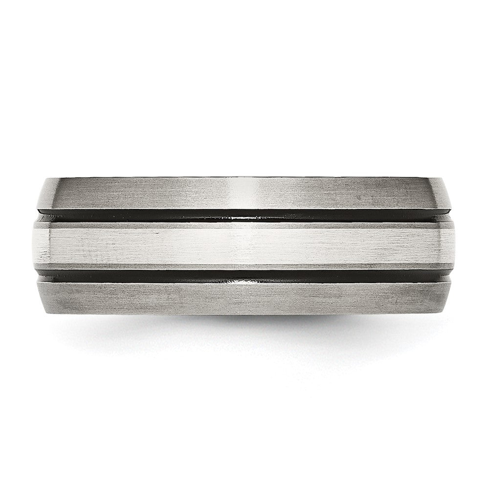 Titanium Antiqued/Brushed w/Sterling Silver Inlay 8mm Grooved Band Size - 10.5