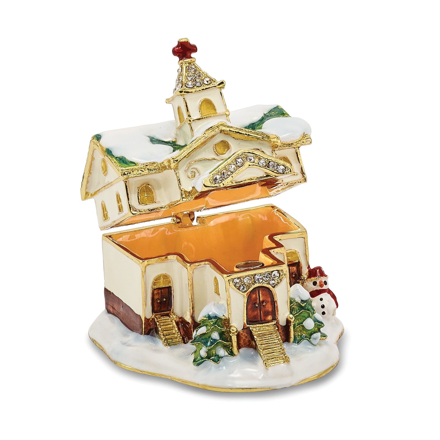 Pewter Winter Church Trinket Box