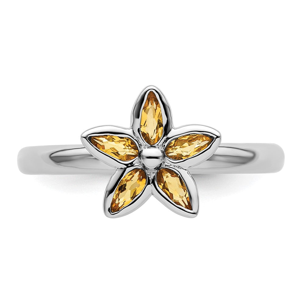 Sterling Silver Stackable Expressions Citrine Flower Ring Size -9