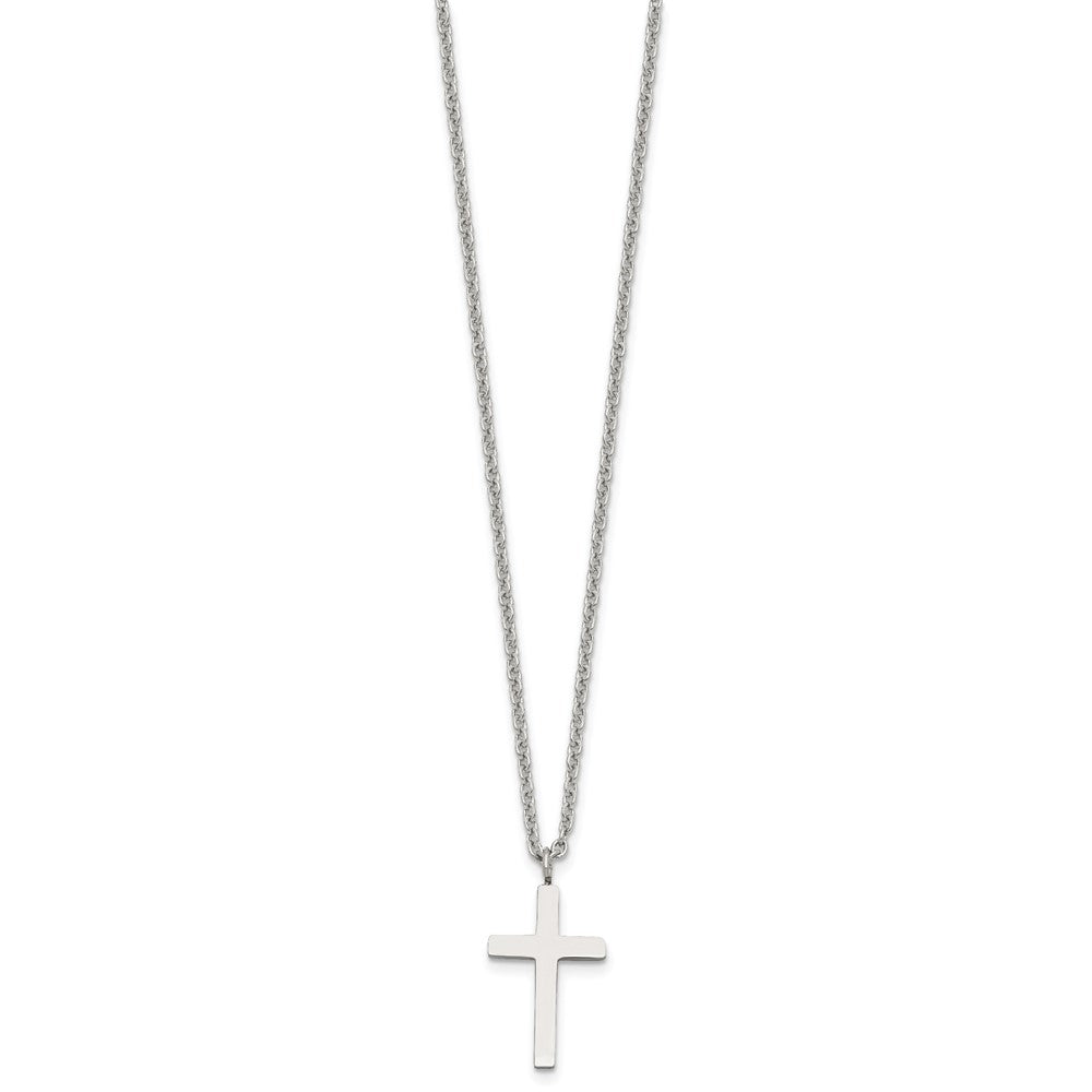 Stainless Steel Polished 20mm Cross 18in Necklace