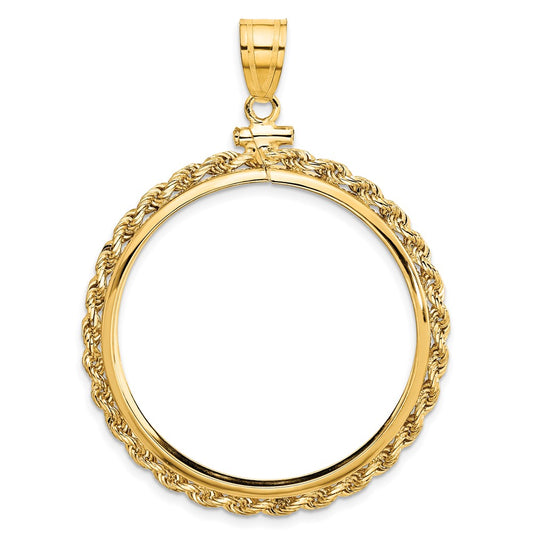 Wideband Distinguished Coin Jewelry 10k Polished Rope 32.7mm x 3mm Screw Top Coin Bezel Pendant