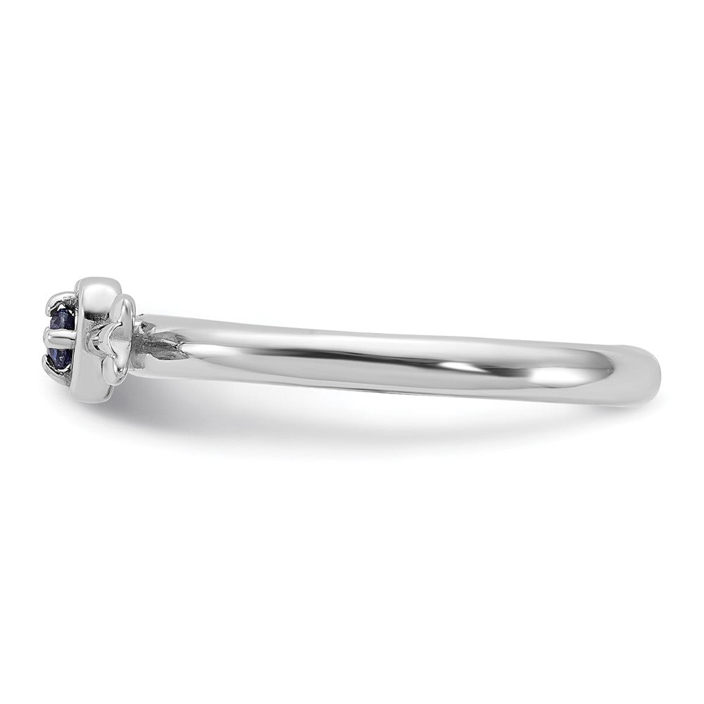 Sterling Silver Stackable Expressions Rhodium-plated Created Sapphire Heart with Arrow Ring Size -5