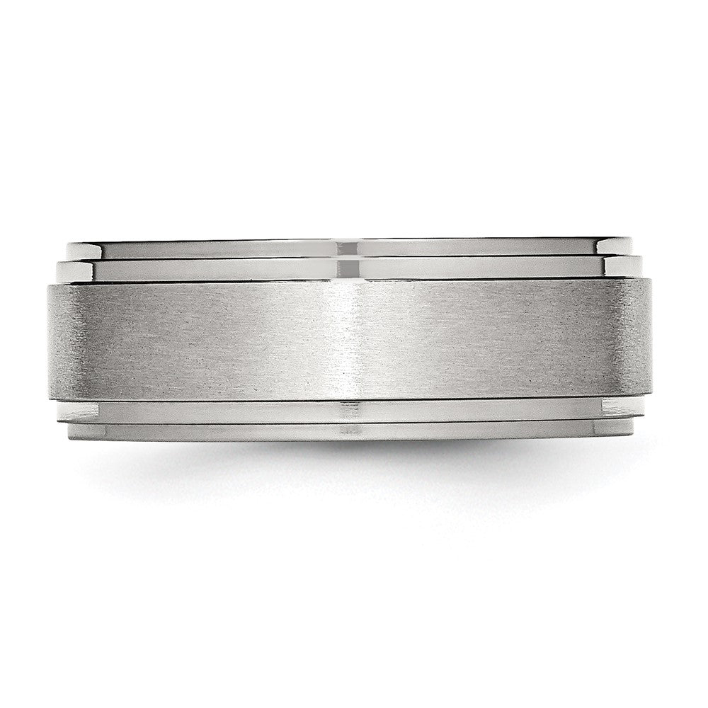 Stainless Steel Polished w/Brushed Center 8mm Ridged Edge Band Size - 9.5
