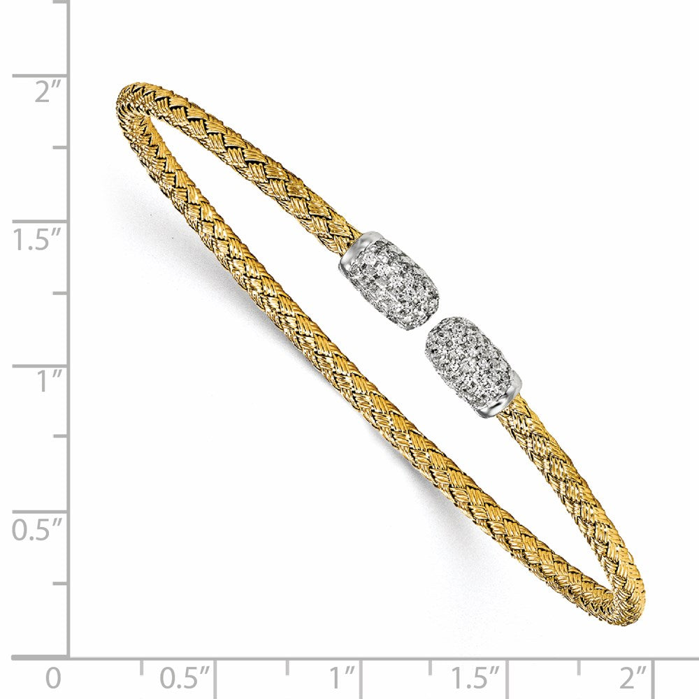 Sterling Silver Rhodium-plated and Gold-plated CZ Woven Cuff 6.75  inches