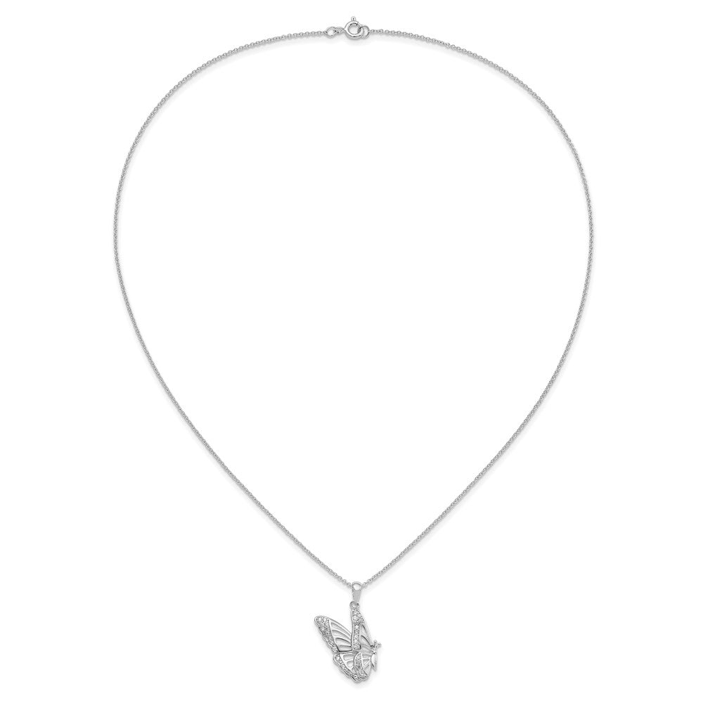 Sentimental Expressions Sterling Silver Rhodium-plated CZ Never Give Up Butterfly 18in. Necklace 18 Inches