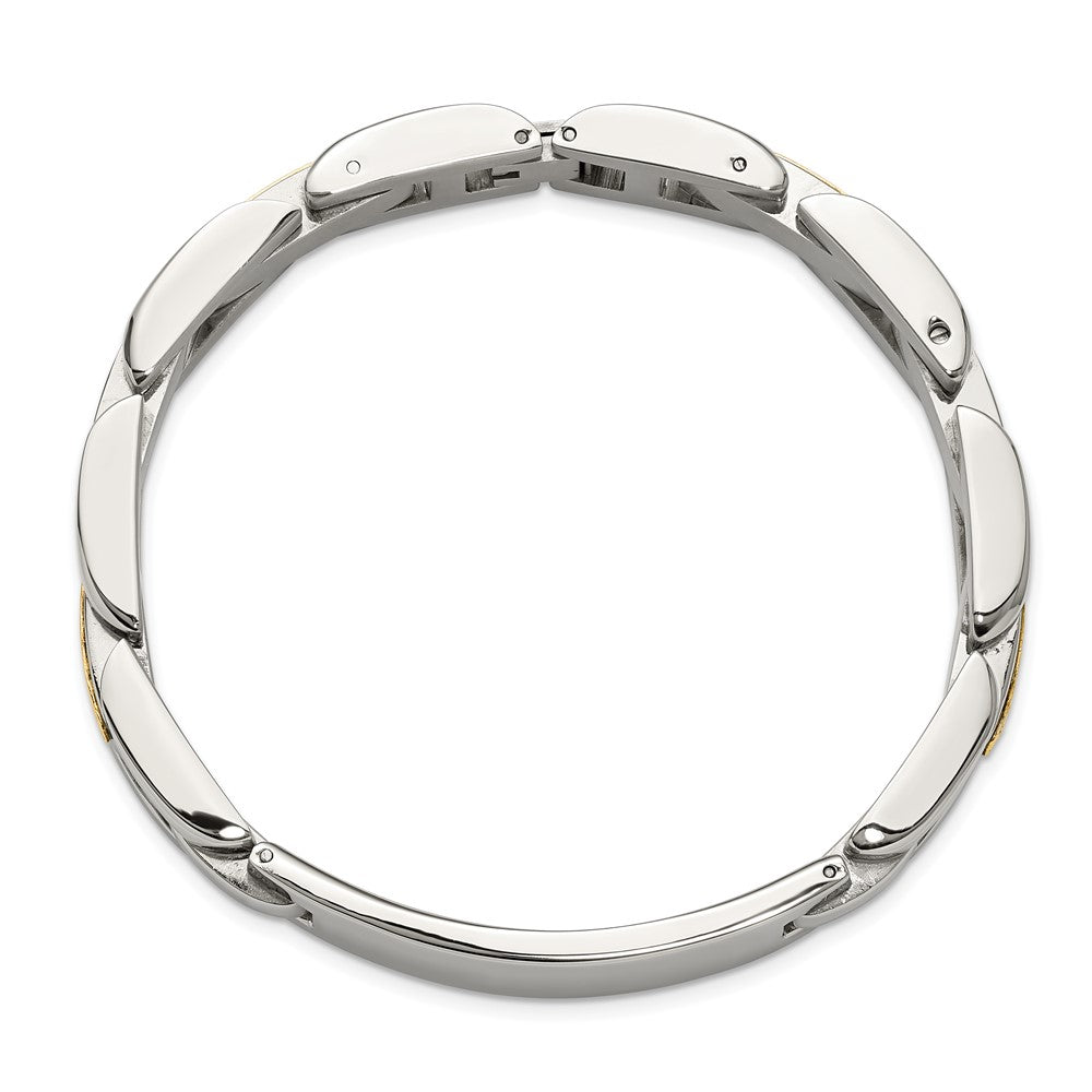 Chisel Stainless Steel Polished with 14K Gold Accent 8.5 inch ID Link Bracelet 8.5 inches