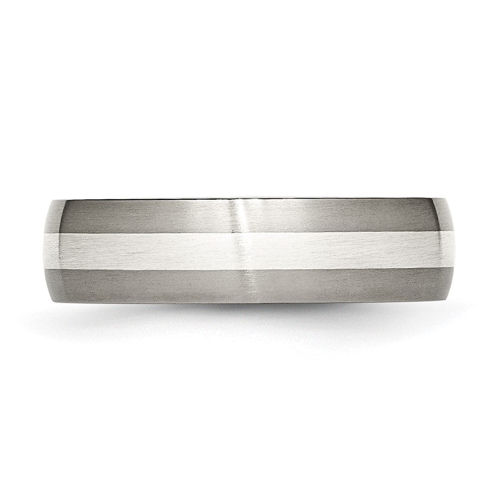Titanium Brushed w/Sterling Silver Inlay 6mm Band Size - 6
