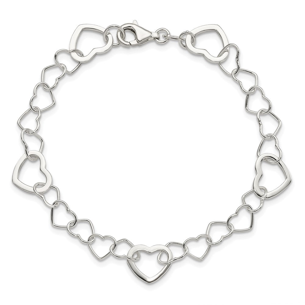Sterling Silver Polished Fancy Link Heart Bracelet 7.5 inches