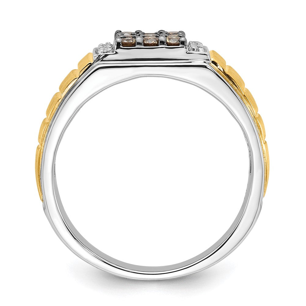 10K Two-tone Polished and Brushed White and Brown Diamond Ring