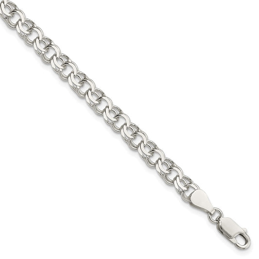 Sterling Silver 6mm Double Link Charm Bracelet 8 inches