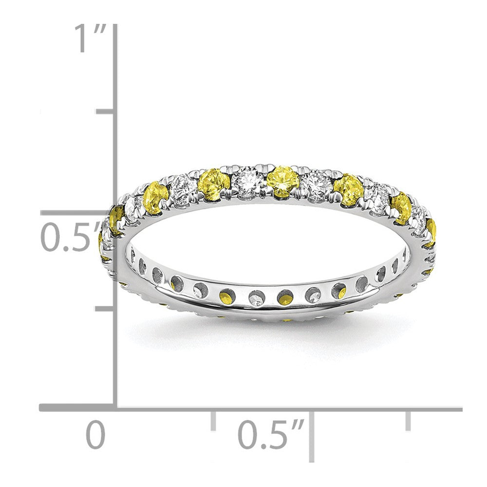 14k White Gold 1/2 carat Lab Grown Diamond VS/SI+ G+ and Lab Created Yellow Sapphire Size 6.5 Eternity Band