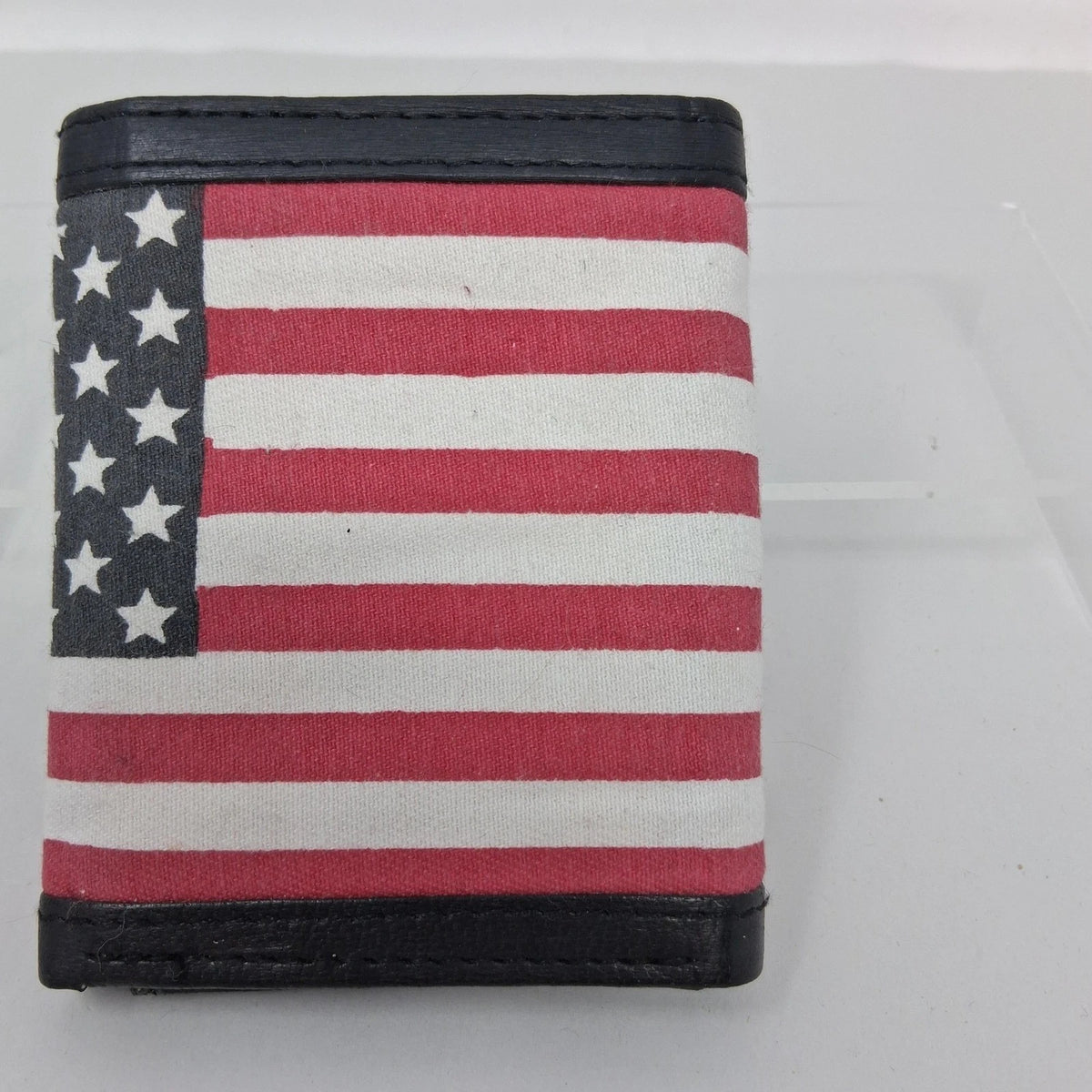 American Flag Trifold Vinyl Canvas & Faux Leather Stars and Stripes Black